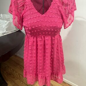 Pink Textured Dress with Flutter Sleeves. Slip built in, very gently worn.